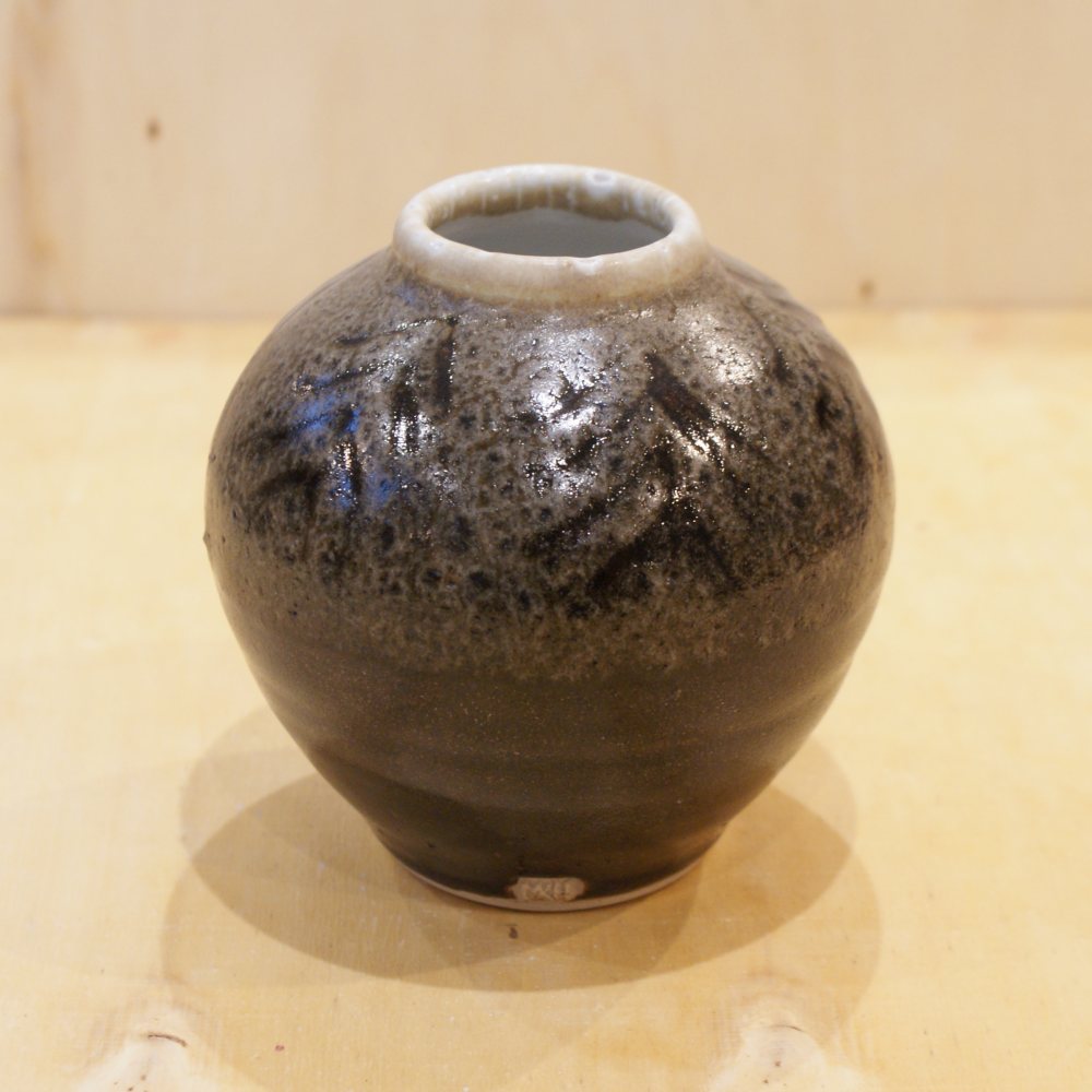 Small tenmoku and ash glazed vase